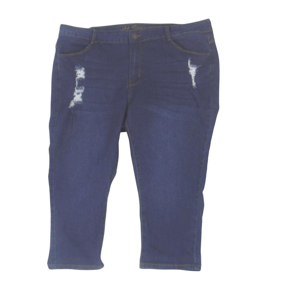 At Seven Women's Size 22‎ Distressed Dark Wash Cropped Jeans